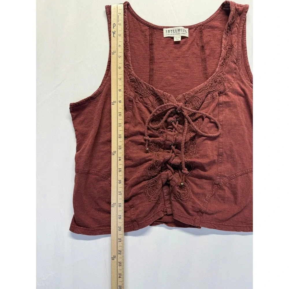Idyllwind Fueled by Miranda Lambert Tank Top Women XL Maroon Embroidered Lace Up